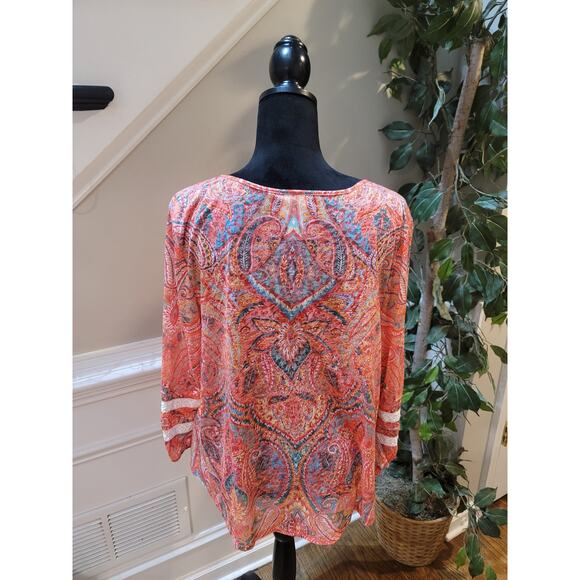 Ruby Rd Blouse Women's Large Multicolor Paisley Print Long Sleeve Tunic Top - Picture 7 of 14